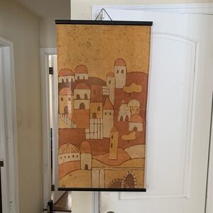 Jerusalem abstract view Rustic Orange and Brown Fabric Wall Art